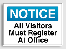 free printable all visitors must register at office osha  sign 