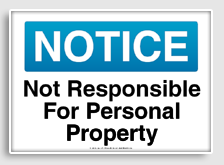 free printable not responsible for personal property osha  sign 